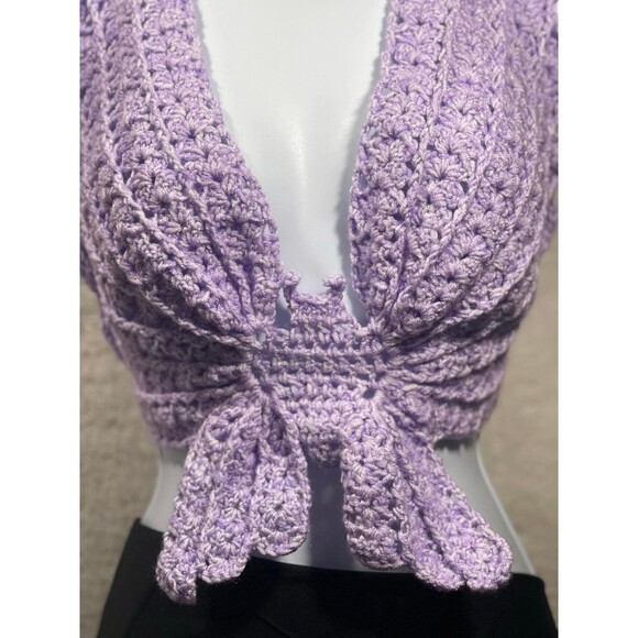 Handmade Crochet Butterfly Crop Top Boho Festival Halter Bralette Purple XS-XL - Picture 7 of 14